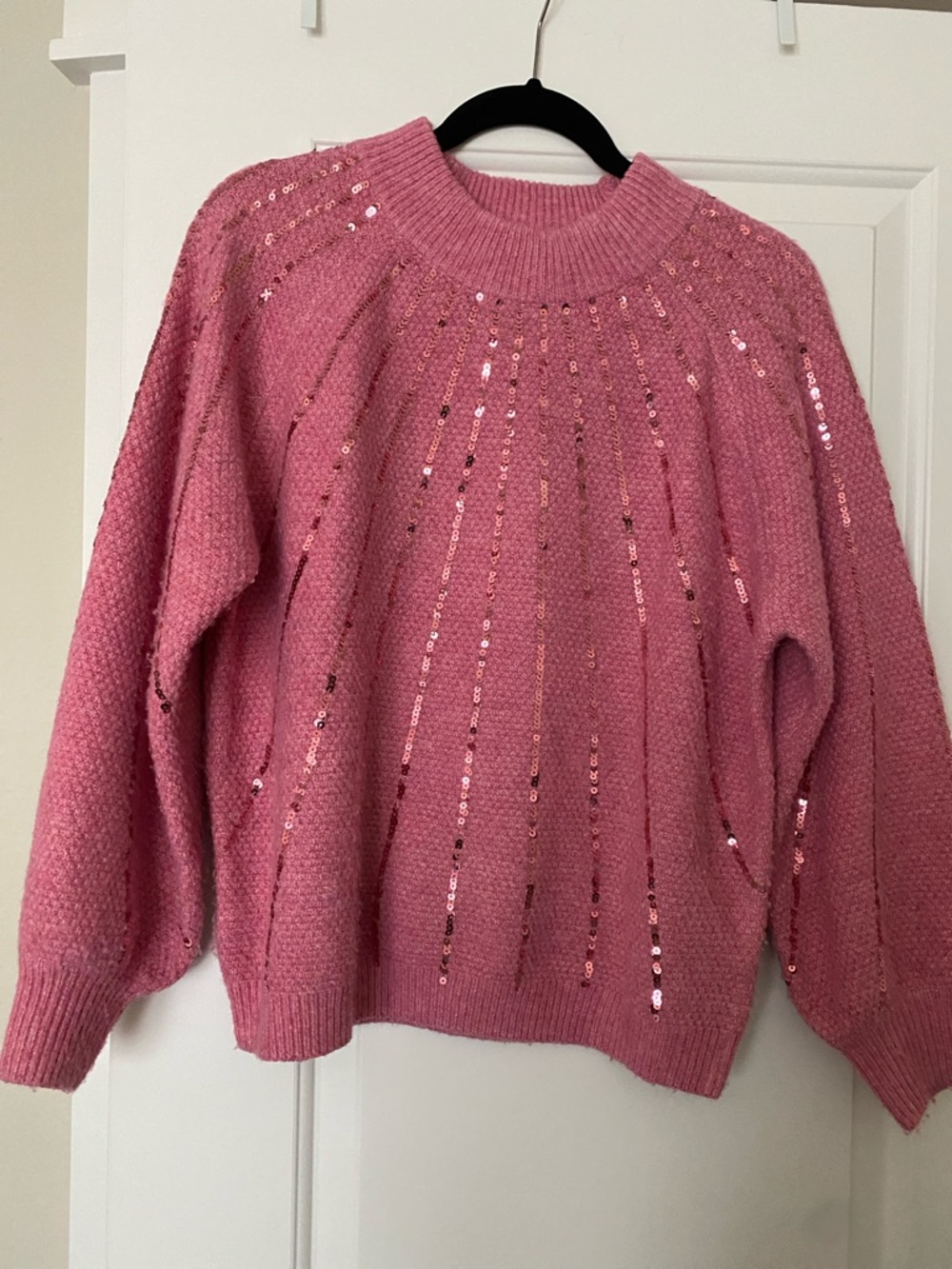 Women's Pink Sequin Crewneck Sweater